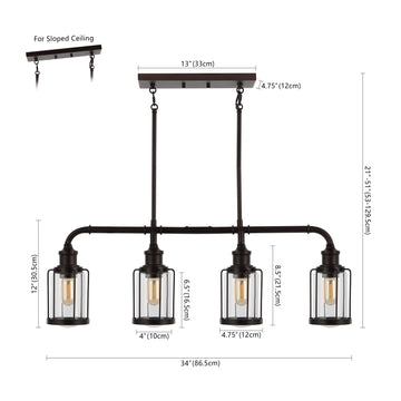 Abbott 34" Farmhouse Industrial Iron/Glass Linear LED Pendant - JONATHAN Y